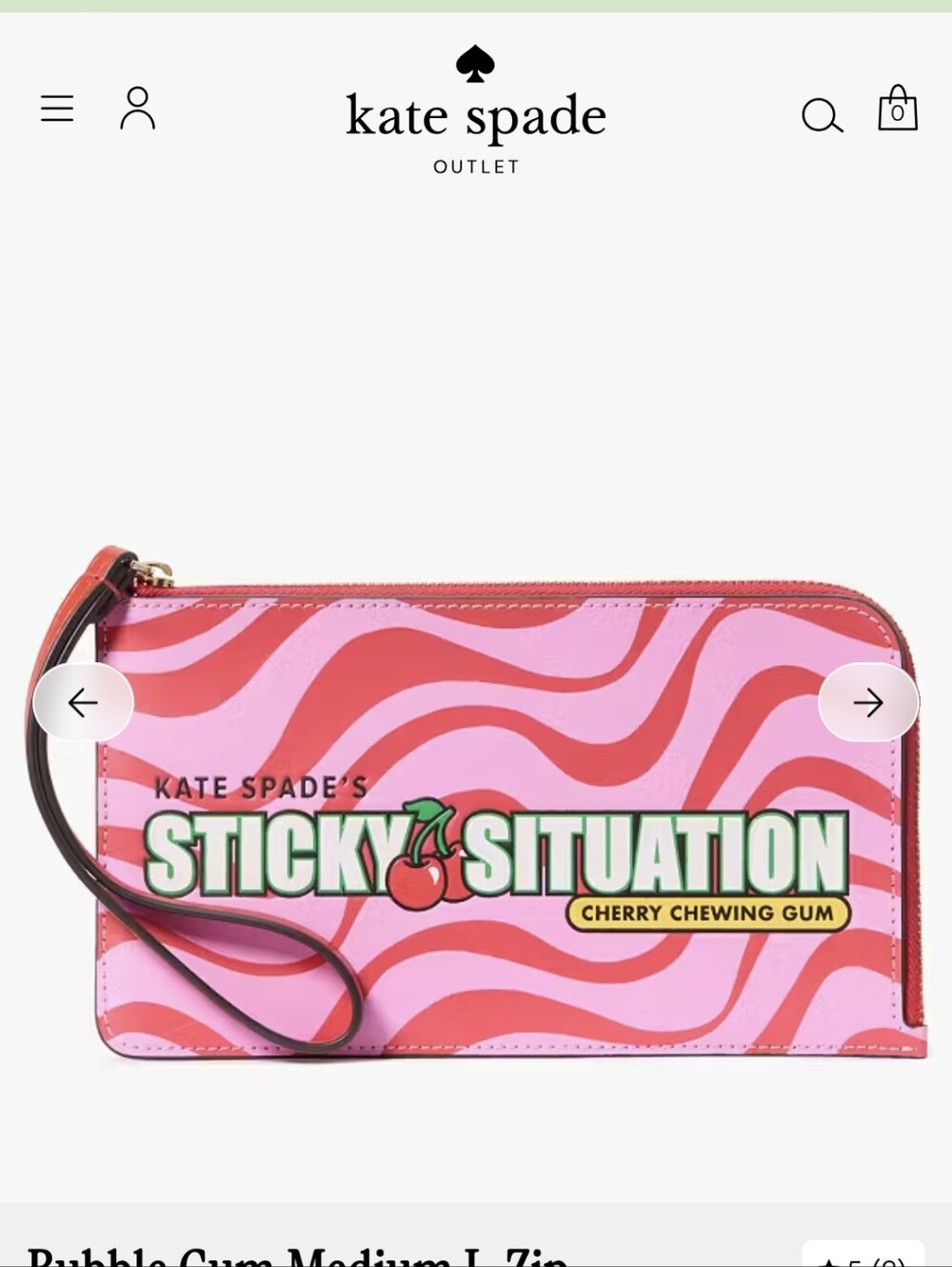 NWT Kate Spade Sticky Situation L Zip Clutch Wristlet- 🍒 Chewing Gum retail$159